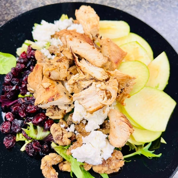Annamarie's Place chicken salad with cranberries, goat cheese, walnuts, and sliced apples.